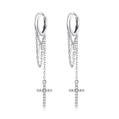 China 2020 Hot Sale 925 Sterling Silver TRENDY Drop New Design Shine Cross Stud Earrings For Women Girls for sale