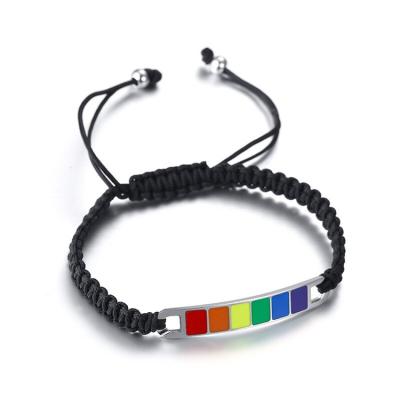 China Trendy Fashion Stainless Steel Curved Rainbow Signs Adjustable String Enamel Bracelet For Jewelry for sale