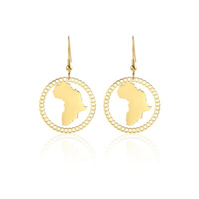 China TRENDY hot sale stainless steel earring 18K gold plated african map dangle earrings for sale