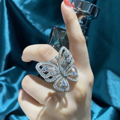 China The Latest Trendy Fashion High Quality Zircon 925 Sterling Silver Butterfly Ring Zircon Rings for sale