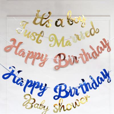 China Marry the & Party Decoration Amazon Baby Shower and Wedding Happy Garland Gold Foiled Happy Birthday Bunting Banner for sale