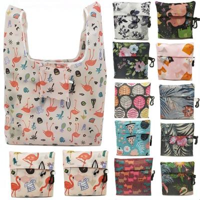 China Reusable Storage Bags Cartoon Eco Fruit Pattern Folding Sundries Animal Floral Shopping Bags for sale