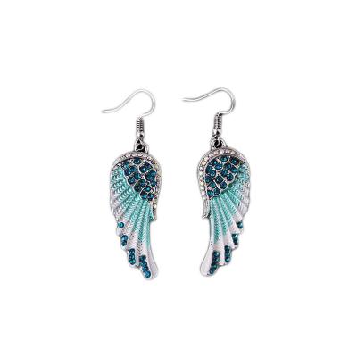 China 2021 Hot Selling Unique Amazon Angel Wings Metal Alloy Colorful Angel Wings Crystal Earrings High Quality for sale