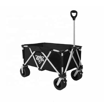 China Foldable Beach Large Capacity Loading 4 Wheel Folding Trolley Black OEM Heavy Duty Universal Beach Cart for sale