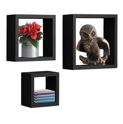 China Black Box 3 Square Wall Shelf Home Decoration Storage Cube Wall Shelf Environment Friendly Frame for sale