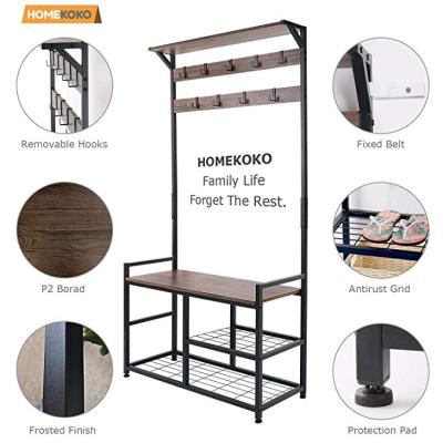 China Metal Frame Coat Rack Shoe Stored Bench Storage Shelf Wood Look Accent Furniture for sale