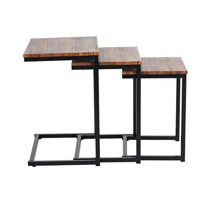 China Eco - Friendly 3 Piece Side Coffee Table Metal Frame Metal Frame Nesting Wood Table End Table for sale