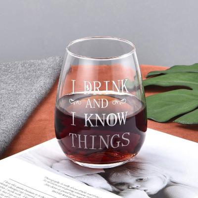 China Silk Screen Printing & Custom decal 2021 450ml sippy stemless wine glass tumbler for red wine, cocktail, liquor for sale