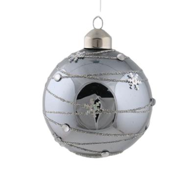 China Silk Screen Printing & 2021 Luxury Tree Bauble Decal 2021 Outdoor Indoor Indoor Decoration Gray Glass Christmas Ball Ornaments for sale