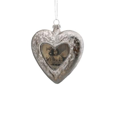 China Flok Art Wholesale Christmas Glass Heart Shaped Ball Tree Hanging Decoration for sale