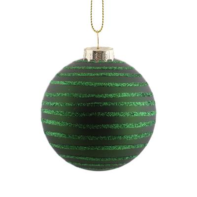 China Flok Art Factory Cheap Green Christmas Ornaments Decorative Glass Balls for sale