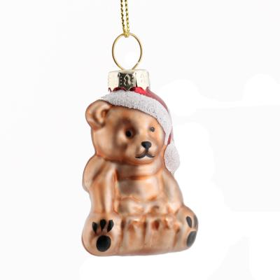 China Flok Art 2020 Custom Small Glass Christmas Bear Toy Ornaments for sale