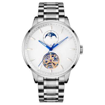 China Moon Phase Silver Mens Stainless Steel Band 24 Hour Watch Mechanical Wristwatch for sale