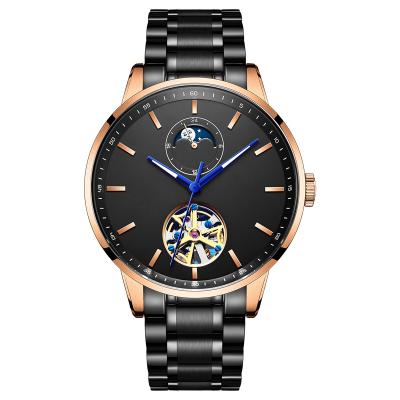 China Moon Phase Rose Gold Mens Stainless Steel Band Sun-Moon Phase Mechanical Wrist Watch for sale