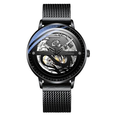 China Popular Mens Mesh Automatic Date Strap Big Steel Flywheel Business Mechanical Wrist Watch for sale