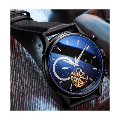 China Automatic Custom Leather Strap Dual Date Calendar Calendar Business Men Skeleton Mechanical Wrist Watch for sale