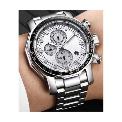 China Date Fashion Stainless Steel Case Calendar Stopwatch Sports Men Automatic Quartz Wrist Watch for sale