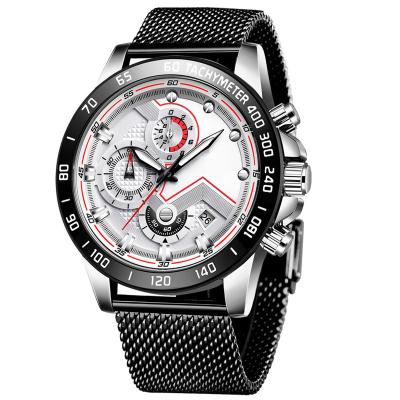 China Latest Automatic Date Mens Stainless Steel Case Calendar Stopwatch Sport Quartz Wrist Watch for sale