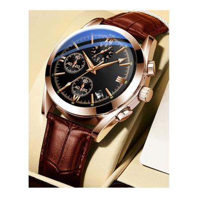 China Rose Gold Automatic Men's Tenth Date Cow Leather Strap Second Stopwatch Leisure Watch for sale