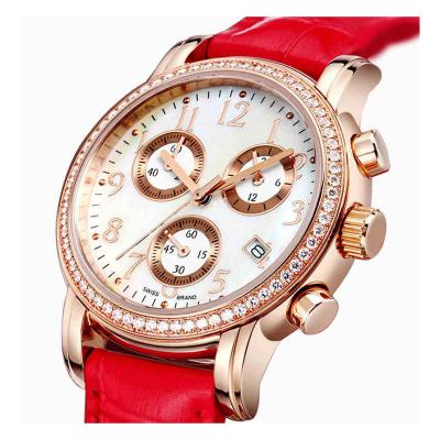 China Automatic Date Cowhide Red Leather Strap 24 Hours Watch Women Sport Quartz Wrist Watch for sale