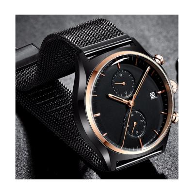 China Two Mesh Black Date Automatic Time Zone Stainless Steel Strap Men's Quartz Leisure Watch for sale