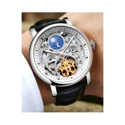 China Full Moon Silver Stainless Steel Case Moon Phase Skeleton Men's Business Mechanical Watch for sale