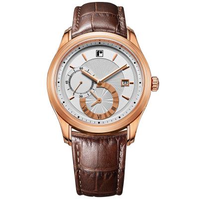 China Automatic Date Function Mens Brown Leather Strap Cow Leather Strap Date Alarm Business Quartz Wrist Watch for sale