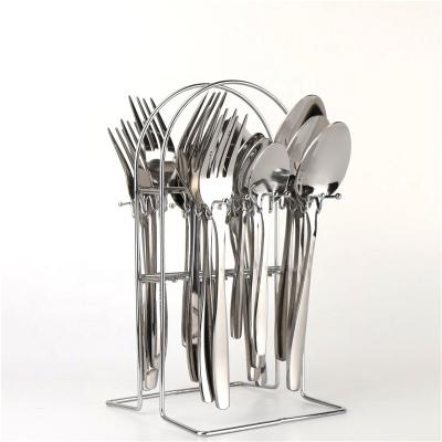 China Sustainable Restaurant Wedding Bulk 18pcs Portable Stainless Steel Cutlery Set Rack for sale