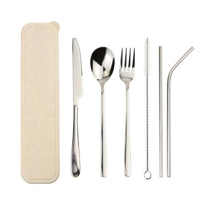 China Sustainable Outdoor Camping Stainless Steel Knife Fork Spoon Travel Portable Cutlery Set With Case for sale