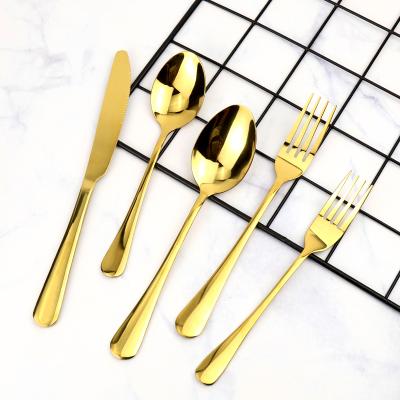 China Viable Gold Flatware Stainless Steel Bulk Gold Plated Fork Knife Spoon Cutlery Set for sale