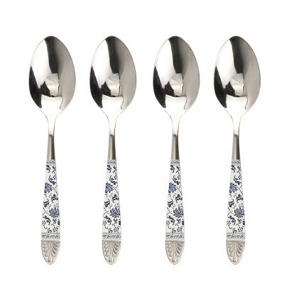 China Viable Wholesale Korean Style Stainless Steel Cutlery With Printing Handle Spoon for sale