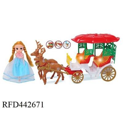 China 7 Inch Battery Operated Doll Girl Christmas Deer Electric Car With Lights And Music for sale