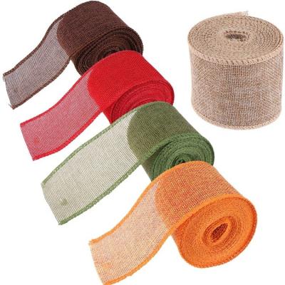 China Best Price 6CM*3meters/roll Viable Wholesale Burlap Ribbon Roll For Wedding Christmas Decoration for sale