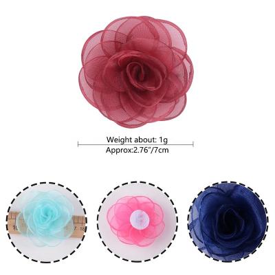 China Eco-friendly Artificial Organza Fabric Decorative Handmade Flower 7cm For Dresses Clothing for sale