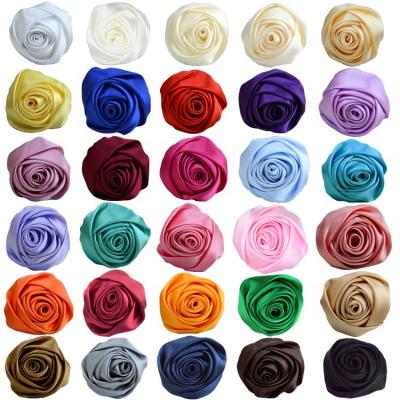 China 5.5cm DIY Artificial Flowers Factory Fabric Flowers Eco-friendly Satin Roses Wholesale For Wedding Dress Decoration for sale