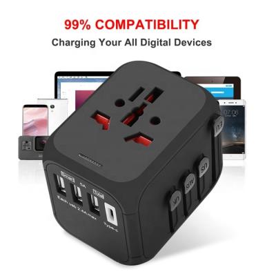 China Multi-nation travel adapter with usb charger universal 4 usb charger gift travel adapters promotional type-c usb charger all in one automatic travel adapter with usb for sale