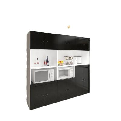 China Easy clean modern cheap prices pure black high gloss wood kitchen cupboard with storage cabinet for sale