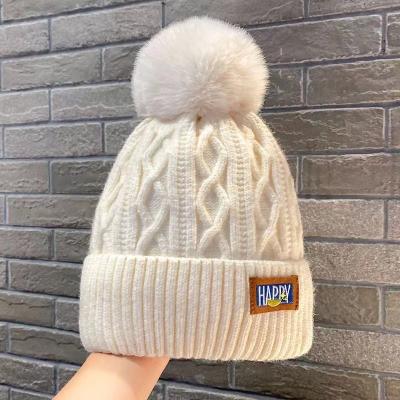 China COMMON 2023 fashion beanie hats with custom logo patch fuzzy acryl knit beanie for sale