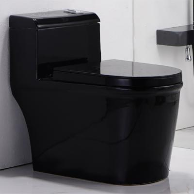 China Good Quality Modern Style Black Color Standard European Double-Flow WC Bathroom Ceramic One Piece Toilet for sale