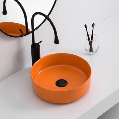 China Modern Sanitary Matte Orange Round Countertop Basin Gloss Color Art Wash Basin Ceramic Sink Bathroom Sink for sale