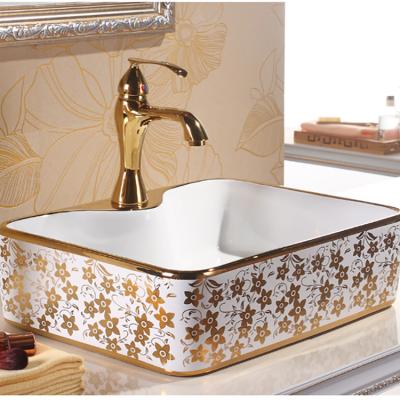 China Modern Western Golden Art Handcrafted Basin Wash Basin Design Style Bathroom Ceramic Sink for sale