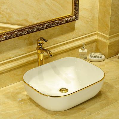 China Art Ware Rectangular Shape Design Bathroom Sink Color Modern Sanitary Line Gold Ceramic Basin for sale