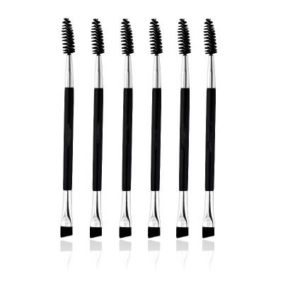 China Handy Beautiful Flat Brush Double-End Eyebrow/Eyelash Brushes With Wooden Handle/Eyelash Brush Roll For Makeup for sale