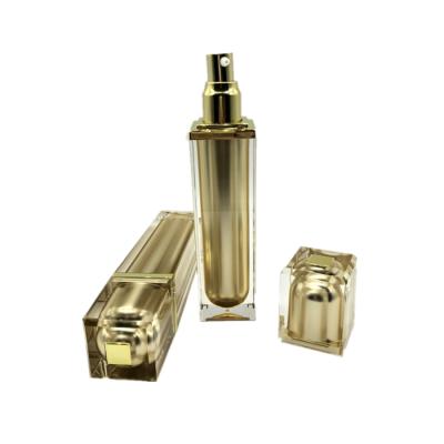 China 15ml 30ml 50ml 100ml Empty Acrylic Square Crystal Gold Lotion Pump Bottles for sale