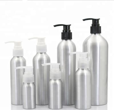 China Personal care 30ml 50ml 100ml 120ml 150ml 250m emptyl lotion shampoo aluminum bottle with black treatment pump for sale