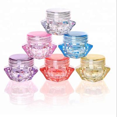 China 3g 5g 10g 15g 30g mult-colors skin care diamond shaped plastic jar cream sequin cosmetic container/recycled plastic cosmetic jars for sale