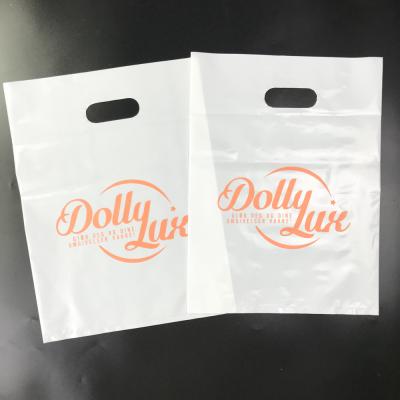 China Recyclable Custom Design Buy Plastic Die Cut Logo Printing Cheap Plastic PE Patch Handle Bag For Clothing for sale