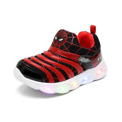 China New Type Anti-slippery Interesting Price Designers Spiderman Casual Running Light Led Kids Sport Boy Girls Baby Sneakers Kids Shoes for sale