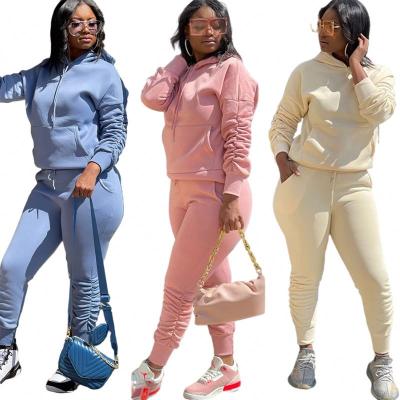 China Autumn Wear Design New Long Sleeve Two Sleeve Thick Thermal QUICK DRY Casual Sets Stacked Pant Suit Hoodie Set Women Tracksuit for sale