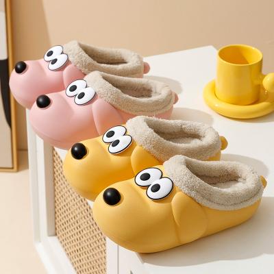 China Cushioning Women Home Eva Waterproof Shark Pug Slippers Winter Fur Slippers New Winter Cotton Sandals For Couples for sale